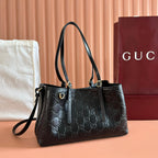 GUCCI 26S TOTE BAG 30 IN BLACK CALFSKIN WITH MONOGRAM PATTERN
