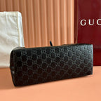 GUCCI 26S TOTE BAG 38 IN BLACK CALFSKIN WITH MONOGRAM PATTERN