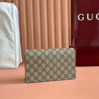 GUCCI MARMONT WALLET ON CHAIN 20 BEIGE AND WHITE IN CALFSKIN