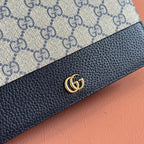 GUCCI MARMONT WALLET ON CHAIN 20 BLUE PVC AND BEIGE IN CALFSKIN