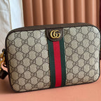GUCCI OPHIDIA SMALL CROSSBODY BAG 24 IN BEIGE CANVAS AND BROWN CALFSKIN