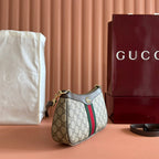 GUCCI OPHIDIA SMALL SHOULDER BAG 26 IN BEIGE AND DARK BROWN CANVAS