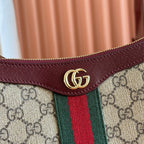 GUCCI OPHIDIA SMALL SHOULDER BAG 26 IN BROWN CANVAS REDDISH BROWN LEATHER TRIM