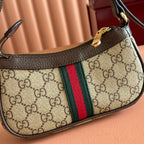GUCCI 25S OPHIDIA SMALL SHOULDER BAG 19 IN BEIGE CANVAS AND BROWN CALFSKIN