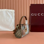 GUCCI 26S PADLOCK TOP HANDLE BAG 20 IN DARK BEIGE AND BROWN CALFSKIN