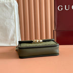 GUCCI 26S SHOULDER BAG 21 IN MOSS GREEN EMBOSSED SUEDE AND CALFSKIN