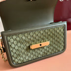 GUCCI 26S SHOULDER BAG 21 IN MOSS GREEN EMBOSSED SUEDE AND CALFSKIN