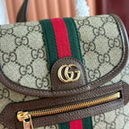 GUCCI 25S OPHIDIA SMALL BACKPACK 20 IN BEIGE AND EBONY CALFSKIN