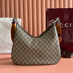 GUCCI 25S ATTACHE SHOULDER BAG 35 CM IN DARK BEIGE MIX BROWN CALFSKIN