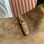 GUCCI 25S HANDBAG 46 CM IN DARK WOOD BROWN SUEDE WITH GOLD HARDWARE