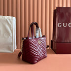 GUCCI 25S SMALL TOTE BAG 29 CM IN DARK RED CALFSKIN WITH GOLD HARDWARE