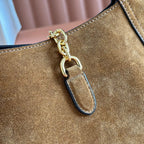 GUCCI 25S HANDBAG 28 CM IN DARK WOOD BROWN SUEDE WITH GOLD HARDWARE