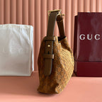 GUCCI 25S BEATRIX BAG 35 IN BROWN SUEDE WITH GOLD HARDWARE