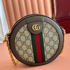 GUCCI 25S OPHIDIA MINI ROUND SHOULDER BAG 18 CM IN DARK BEIGE AND BROWN CALFSKIN