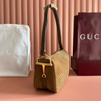 GUCCI 26S SHOULDER BAG 31 IN BROWN EMBOSSED SUEDE