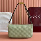 GUCCI 26S SHOULDER BAG 31 IN LIGHT GREEN EMBOSSED SUEDE