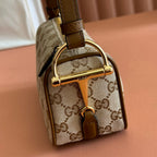 GUCCI 26S SHOULDER BAG 19 IN WARM BEIGE AND BROWN CANVAS