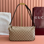 GUCCI 26S SHOULDER BAG 31 IN WARM BEIGE AND BROWN CANVAS