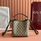 GUCCI 26S HAND BAG 19 IN DARK BEIGE AND MOSS GREEN CANVAS