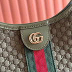 GUCCI 26S GIGLIO LARGE TOTE BAG 60 IN DARK MOSS GREEN EMBOSSED SUEDE