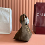 GUCCI 26S SOFTBIT SHOULDER BAG 27 IN DARK BROWN SUEDE