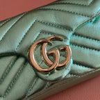 GUCCI 26S  MARMONT BAG 16 IN METALLIC PALE GREEN LAMBSKIN