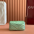 GUCCI 26S  MARMONT BAG 16 IN METALLIC PALE GREEN LAMBSKIN