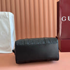 GUCCI 26S EMBLEM DUFFLE BAG 25 IN BLACK EMBOSSED CALFSKIN