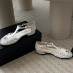 CHANEL Summer New Hollow Roman Sandals White Sheepskin