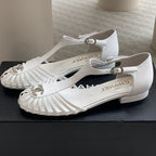CHANEL Summer New Hollow Roman Sandals White Sheepskin