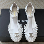 CHANEL Summer New Hollow Roman Sandals White Sheepskin