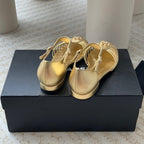 CHANEL Summer New Hollow Roman Sandals Gold Sheepskin