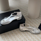 CHANEL Summer New Hollow Roman Sandals Silver Sheepskin