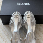 CHANEL Summer New Hollow Roman Sandals Silver Sheepskin