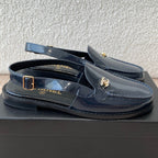 CHANEL MOASIN SLINGBACK IN AEGEAN BLUE PATENT CALFSKIN