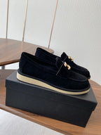 CHANEL LOAFERS IN BLACK SUEDE GOLD HARDWARE