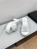 CHANEL WEDGE PLATFORM WHITE LAMBSKIN WITH FLOWER