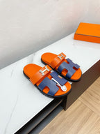 HERMES CHYPRE SANDAL LAPIS MIX ORANGE LAMBSKIN WITH H BUCKLE