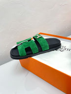HERMES CHYPRE SANDAL OCEAN SUEDE WITH H BUCKLE