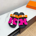HERMES CHYPRE SANDAL DEEP PINK MIX ORANGE SUEDE WITH H BUCKLE