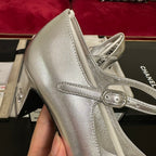 CHANEL HIGH MARY JANE IN SILVER CALFSKIN AND BLACK SATIN
