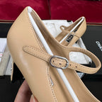 CHANEL HIGH MARY JANE IN DARK CREAM CALFSKIN AND BLACK SATIN