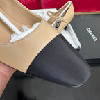 CHANEL HIGH MARY JANE IN DARK CREAM CALFSKIN AND BLACK SATIN