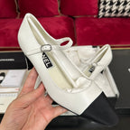 CHANEL HIGH MARY JANE IN WHITE CALFSKIN AND BLACK SATIN