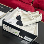 CHANEL MARY JANE SHOES IN WHITE CALFSKIN AND BLACK SATIN