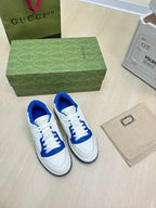GUCCI INTERLOCKING G SNEAKER BLUE WHITE CALFSKIN AND FABRIC