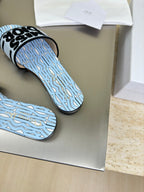 DIOR DWAY SLIDE EMBROIDERED COTTON AND POWDER BLUE MISS  ALLOVER MOTIF