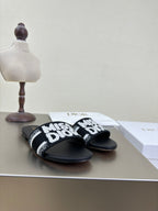 DIOR DWAY SLIDE EMBROIDERED COTTON AND BLACK MISS  ALLOVER MOTIF