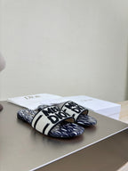 DIOR DWAY SLIDE EMBROIDERED COTTON AND NAVY BLUE MISS  ALLOVER MOTIF