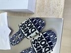 DIOR DWAY SLIDE EMBROIDERED COTTON AND NAVY BLUE MISS  ALLOVER MOTIF